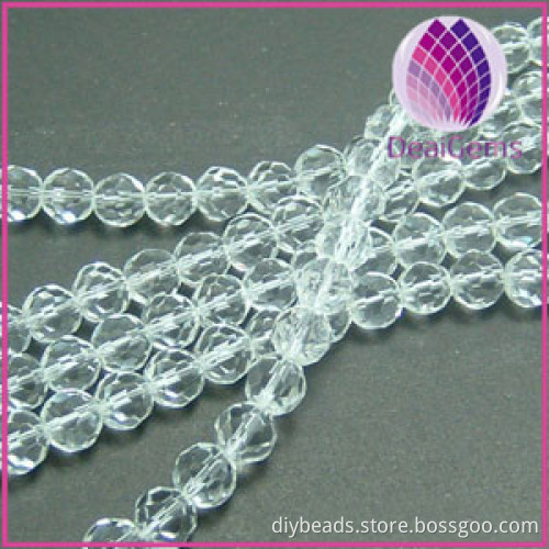 Bead,glass,clear,6mm hand-faceted round,approximately 58ps/strand